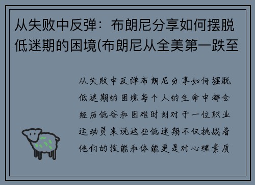 从失败中反弹：布朗尼分享如何摆脱低迷期的困境(布朗尼从全美第一跌至第二四五)