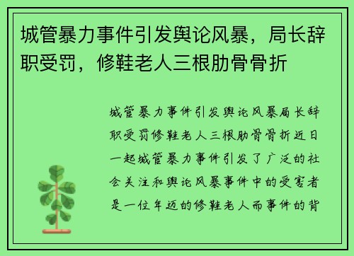 城管暴力事件引发舆论风暴，局长辞职受罚，修鞋老人三根肋骨骨折